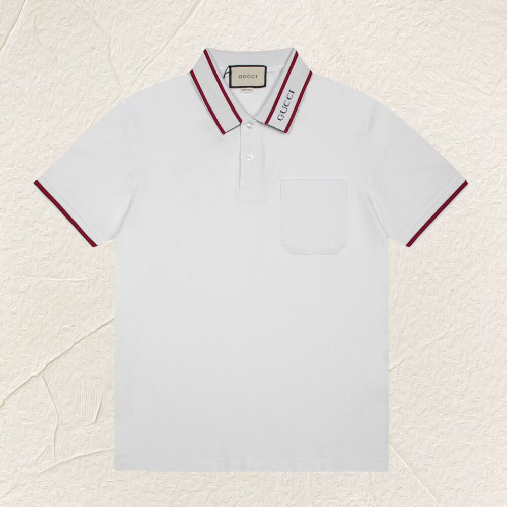 Gucci Logo Stripe Polo Shirt (White)